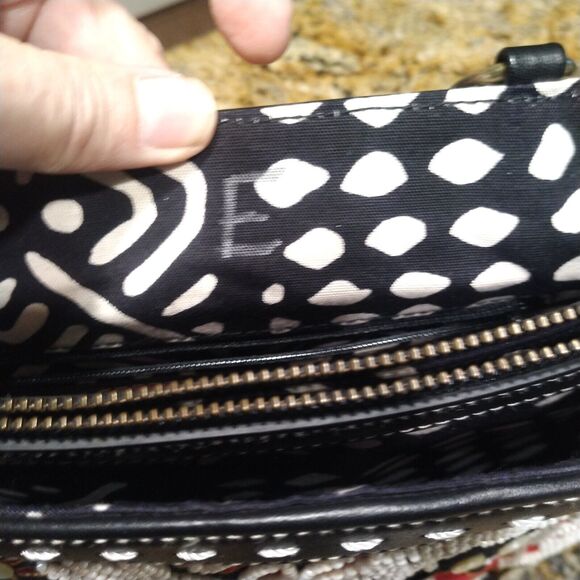 Isabella Fiori Beaded Sequined Canvas Leather Black Red Handbag Tote Bag - Picture 14 of 16